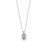 Collana con ciondolo rettangolare con zaffiro rosa e diamanti