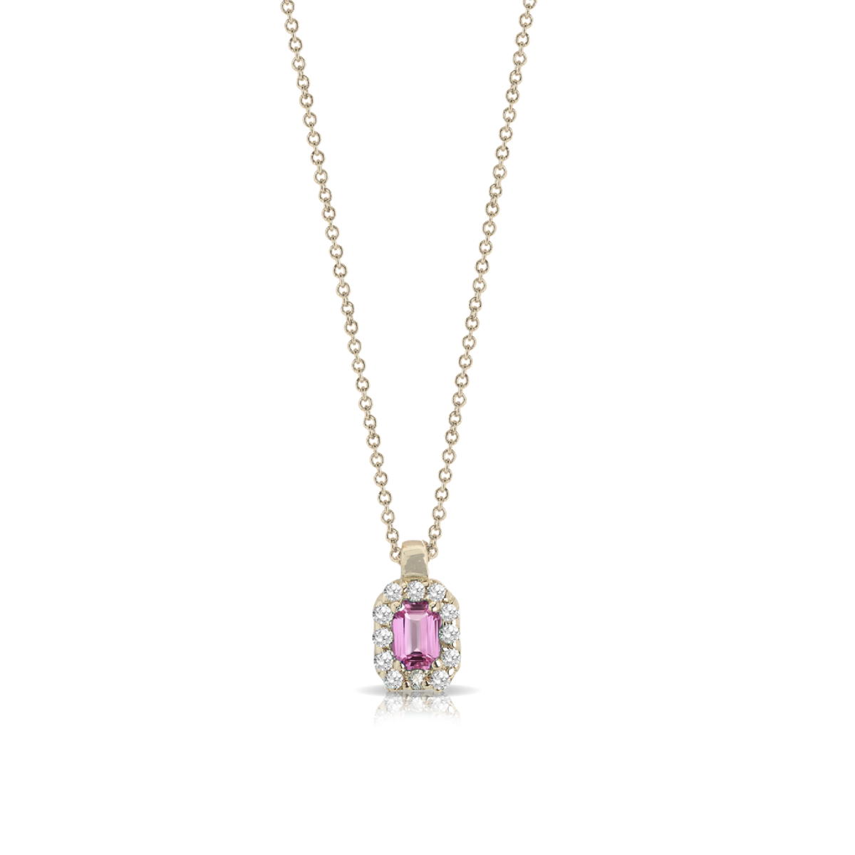 Pink Sapphire and Diamond Rectangular Pendant Necklace