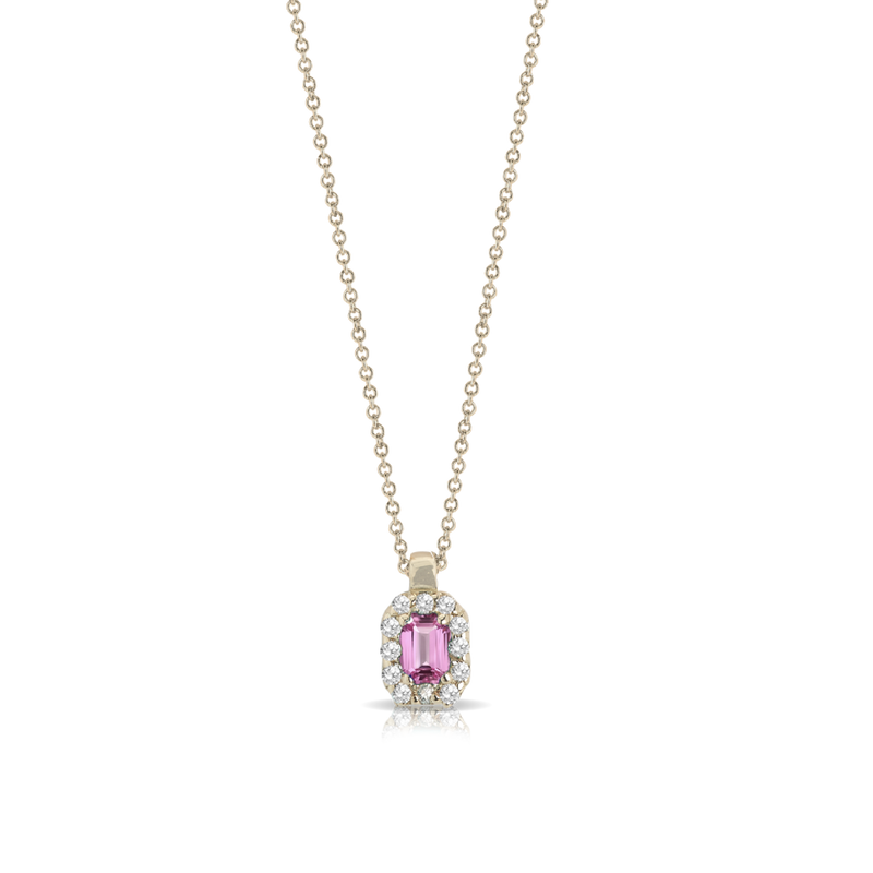 Pink Sapphire and Diamond Rectangular Pendant Necklace