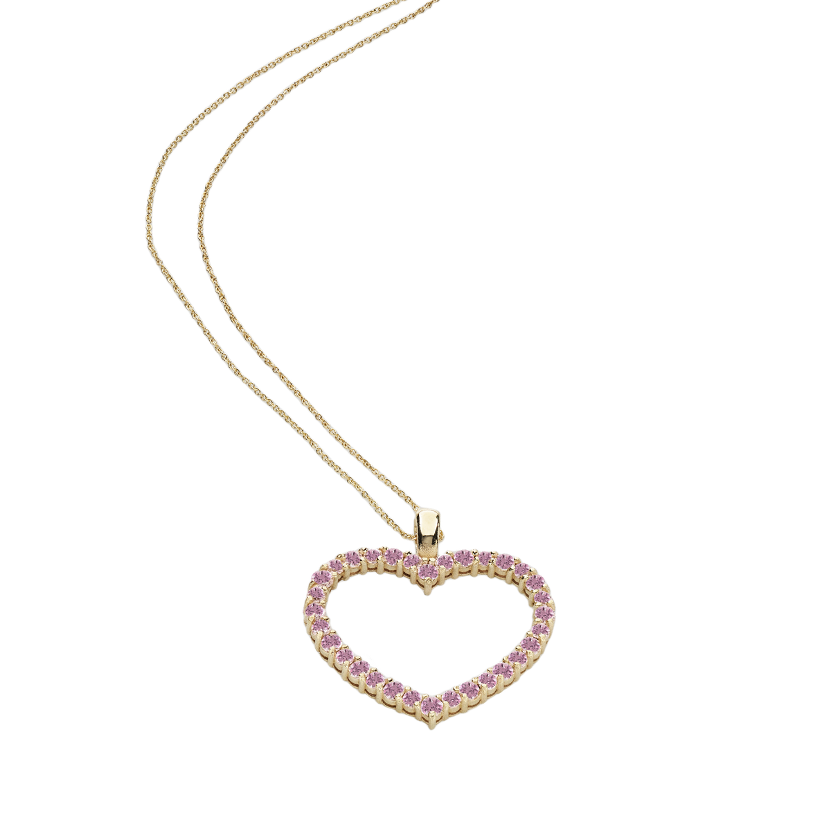 Collana in oro con ciondolo a forma di cuore con zaffiri rosa