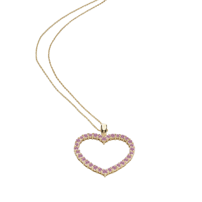 Collana in oro con ciondolo a forma di cuore con zaffiri rosa