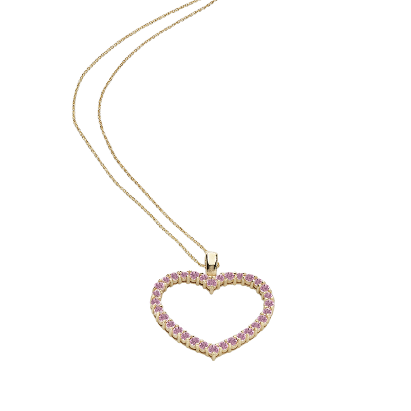 Collana in oro con ciondolo a forma di cuore con zaffiri rosa