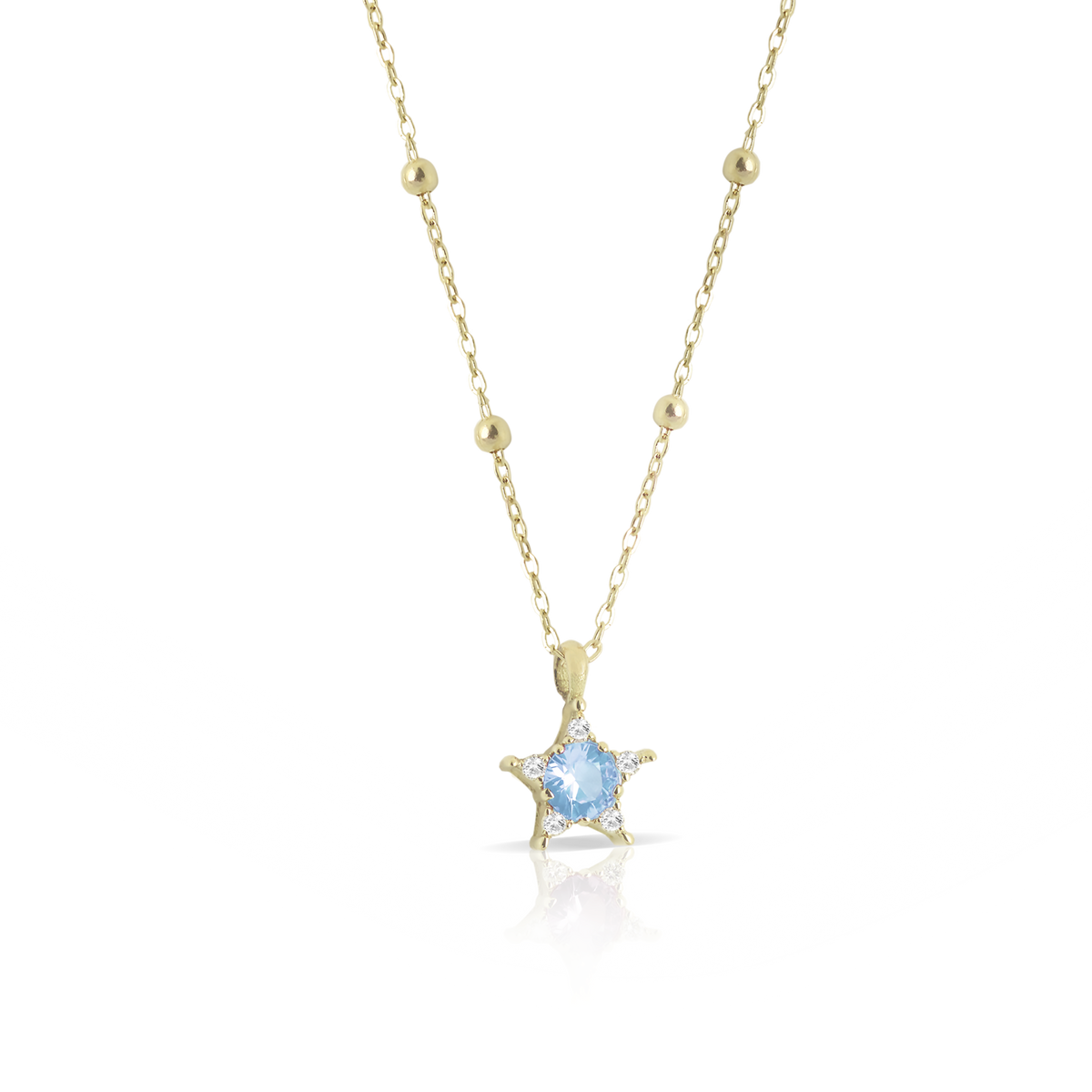 18kt gold star pendant necklace with central stone and white diamonds