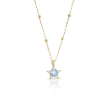 18kt gold star pendant necklace with central stone and white diamonds