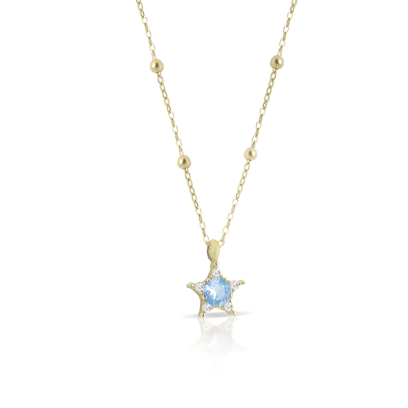 18kt gold star pendant necklace with central stone and white diamonds