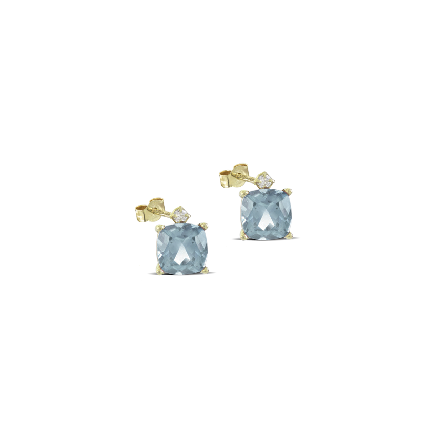 Orecchini con ciondolo quadrato in oro 18 kt, con topazio e diamanti bianchi