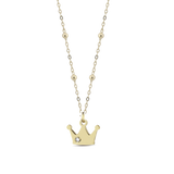 Gold necklace with crown-shaped pendant with diamond