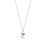 Gold necklace with pendant in the shape of a kitten and black diamonds