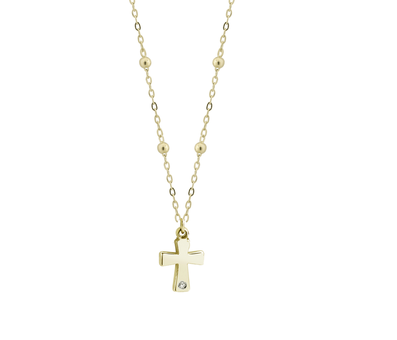Collana in oro con ciondolo a forma di croce con brillantino
