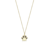 Gold necklace with paw-shaped pendant and black diamonds