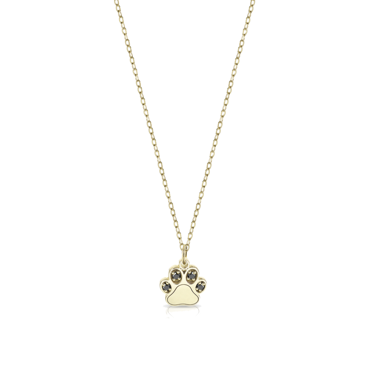 Gold necklace with paw-shaped pendant and black diamonds