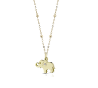 Collana in oro con ciondolo a forma di elefantino con brillantino