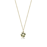 Gold necklace with four-leaf clover pendant and emeralds