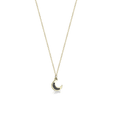 Gold necklace with moon-shaped pendant and black diamonds