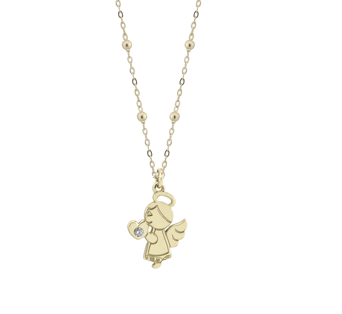 Gold necklace with crown-shaped pendant with diamond