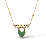 Collana con scritta  mom in oro giallo 18 kt con cuore smaltato