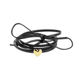 Lacet en cuir noir avec coeur en or jaune 