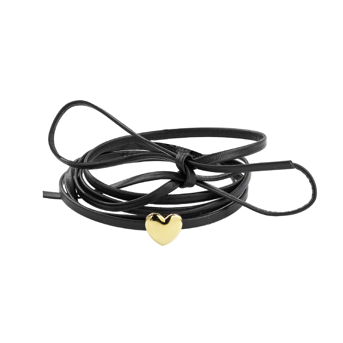 black leather lace with yellow gold heart 