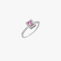 Yellow gold ring with central pink sapphire and white diamonds 