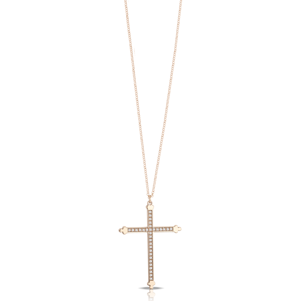 Collana con croce grande in oro 18 kt e diamanti bianchi