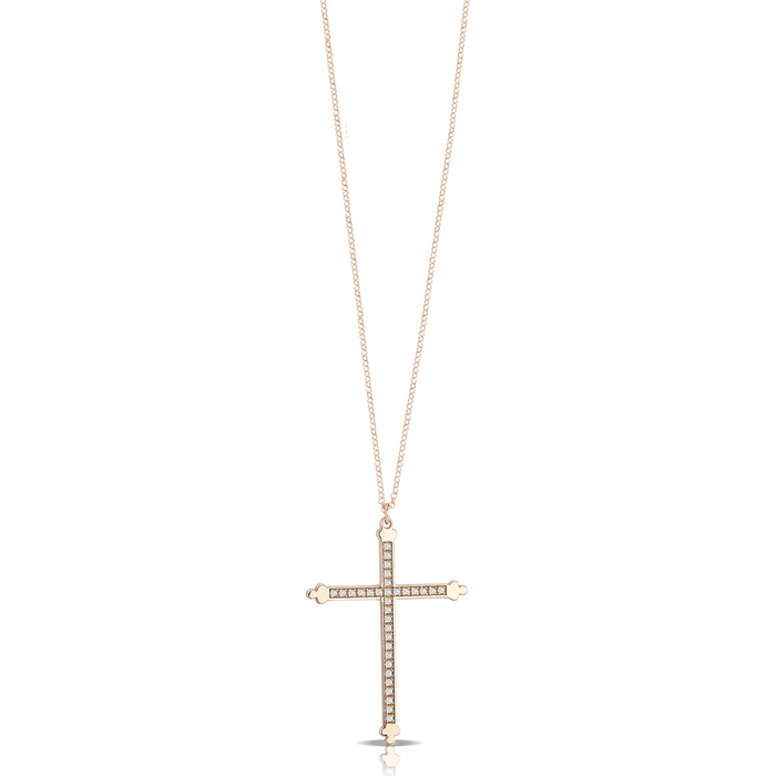 Collana con croce grande in oro 18 kt e diamanti bianchi