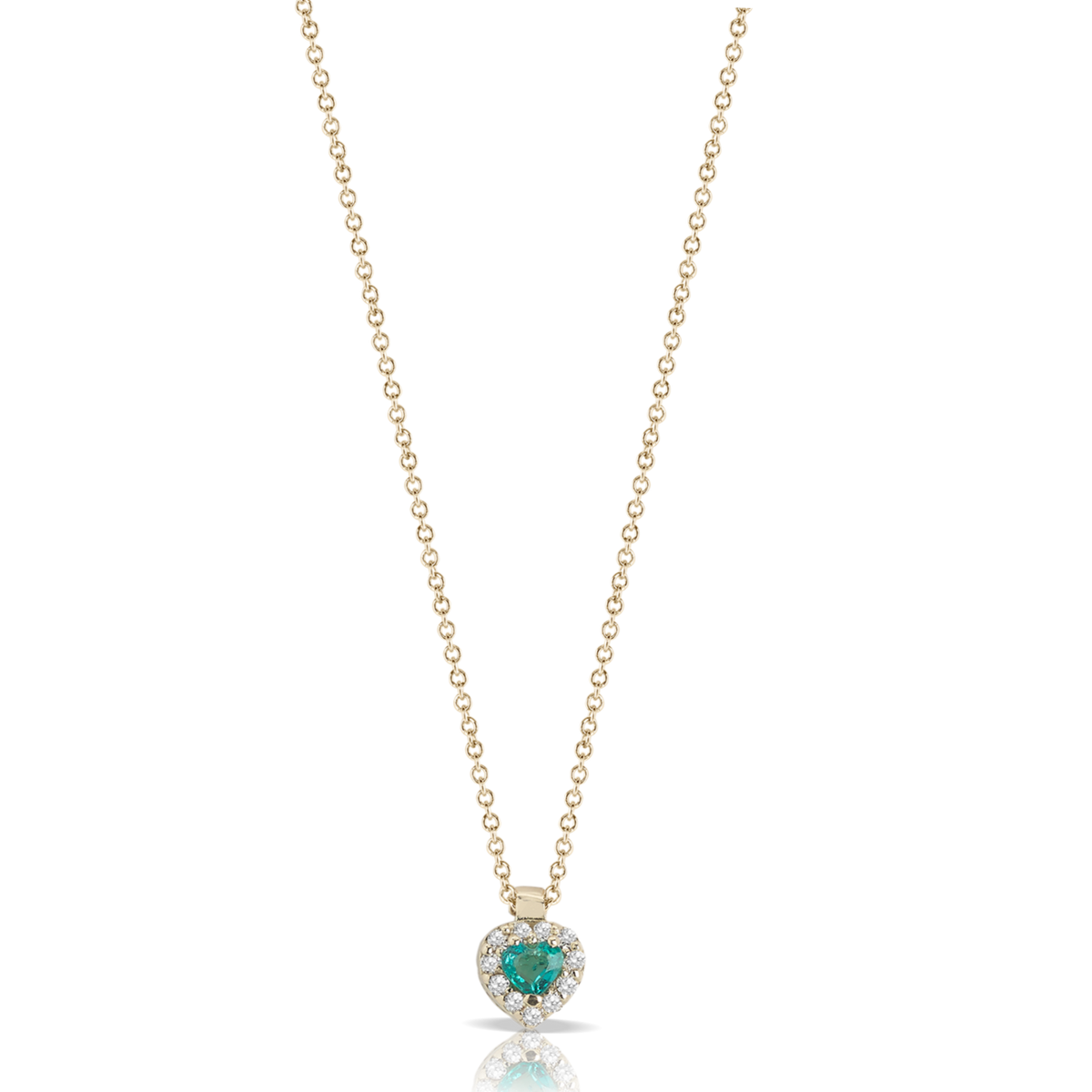 Collana in oro 18 kt con cuore di smeraldo contornato da diamanti bianchi