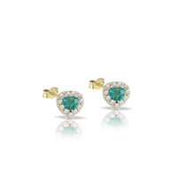 Orecchini in oro 18kt  con cuore di smeraldo e diamanti bianchi