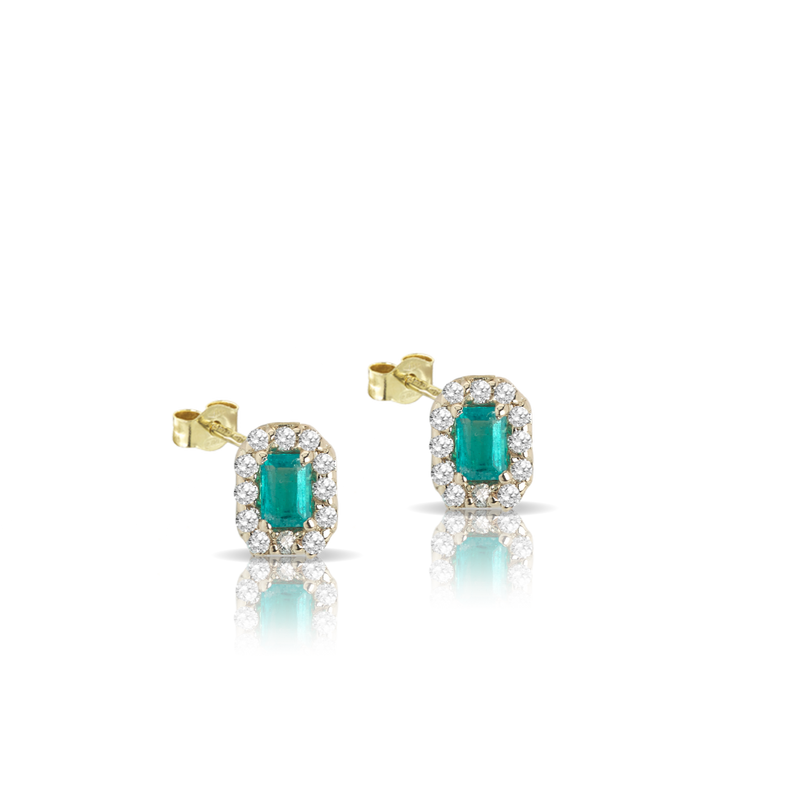 Orecchini in oro 18kt  con smeraldo e diamanti bianchi