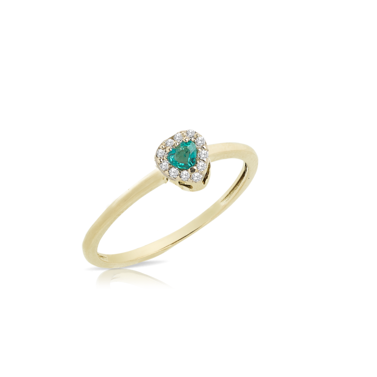 Anello in oro 18 kt con cuore di smeraldo e diamanti bianchi