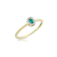 Anello in oro 18 kt con rettangolo impreziosito da smeraldo e diamanti bianchi
