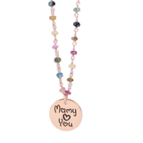 Catenina con ciondolo tondo in argento rosato e scritta Momy♥You e pietre