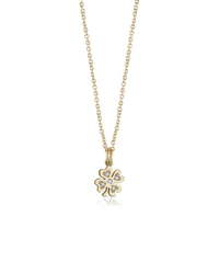 Collana in oro con charm a forma di quadrifoglio e diamanti bianchi