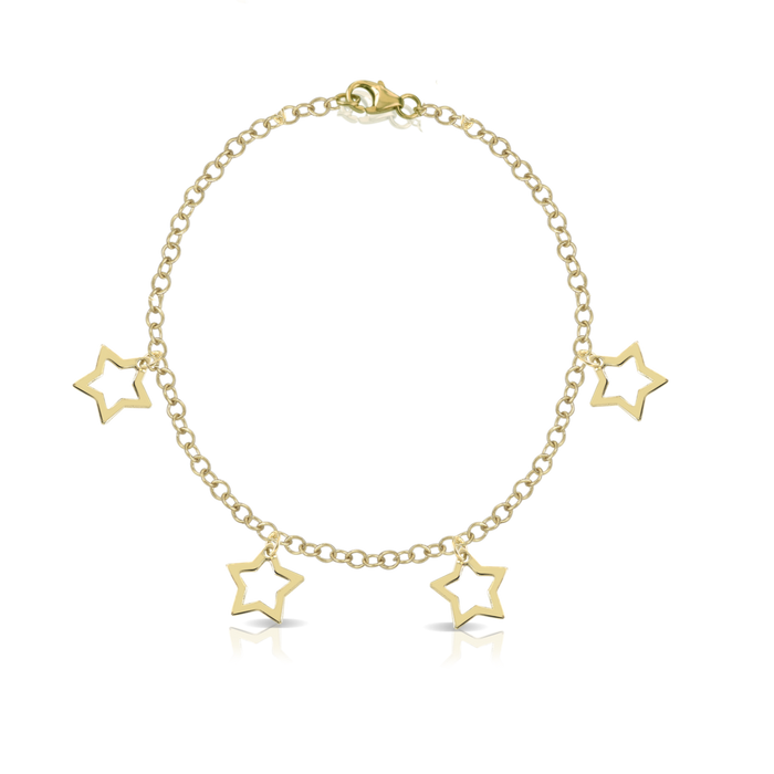 Mini bracciale in oro con quattro ciondoli a forma di stelle forate
