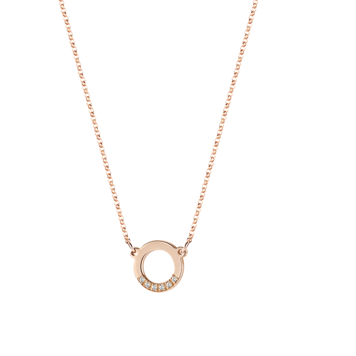 Collana in oro rosa con ciondolo a forma di cerchio e diamanti brown