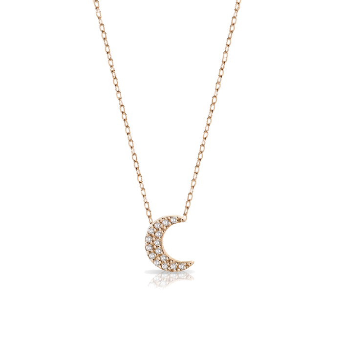 Collana in oro con charm a forma di luna e diamanti bianchi