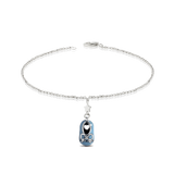 Pulsera en oro blanco de 9 kt con colgante en forma de zapato azul