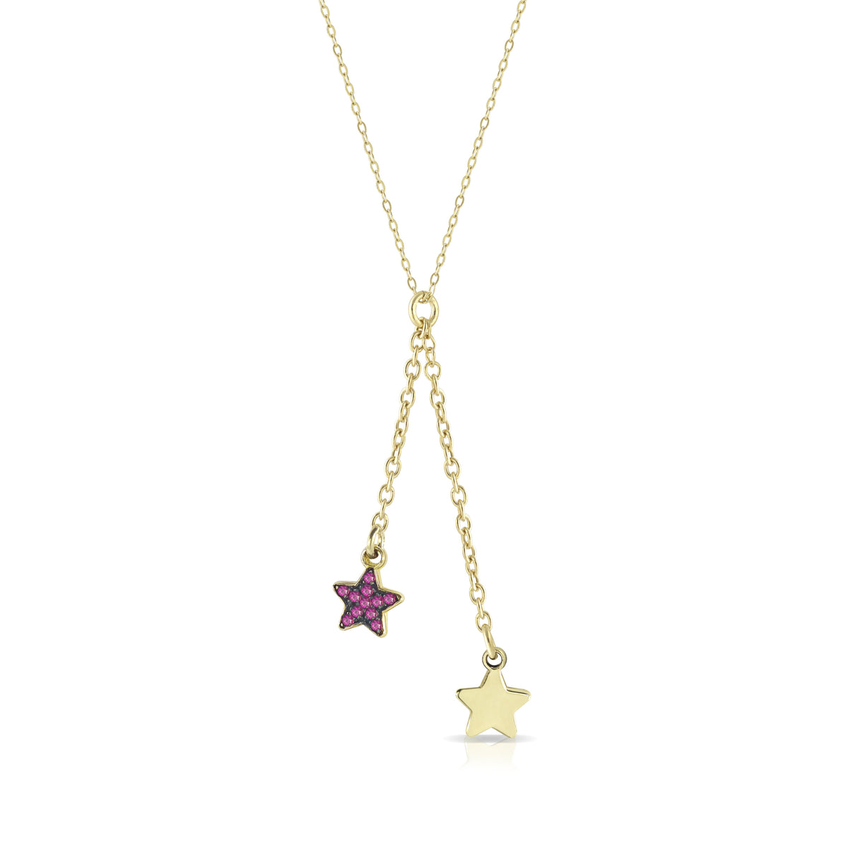 Collana in oro con charm a forma di doppia stella e zirconi